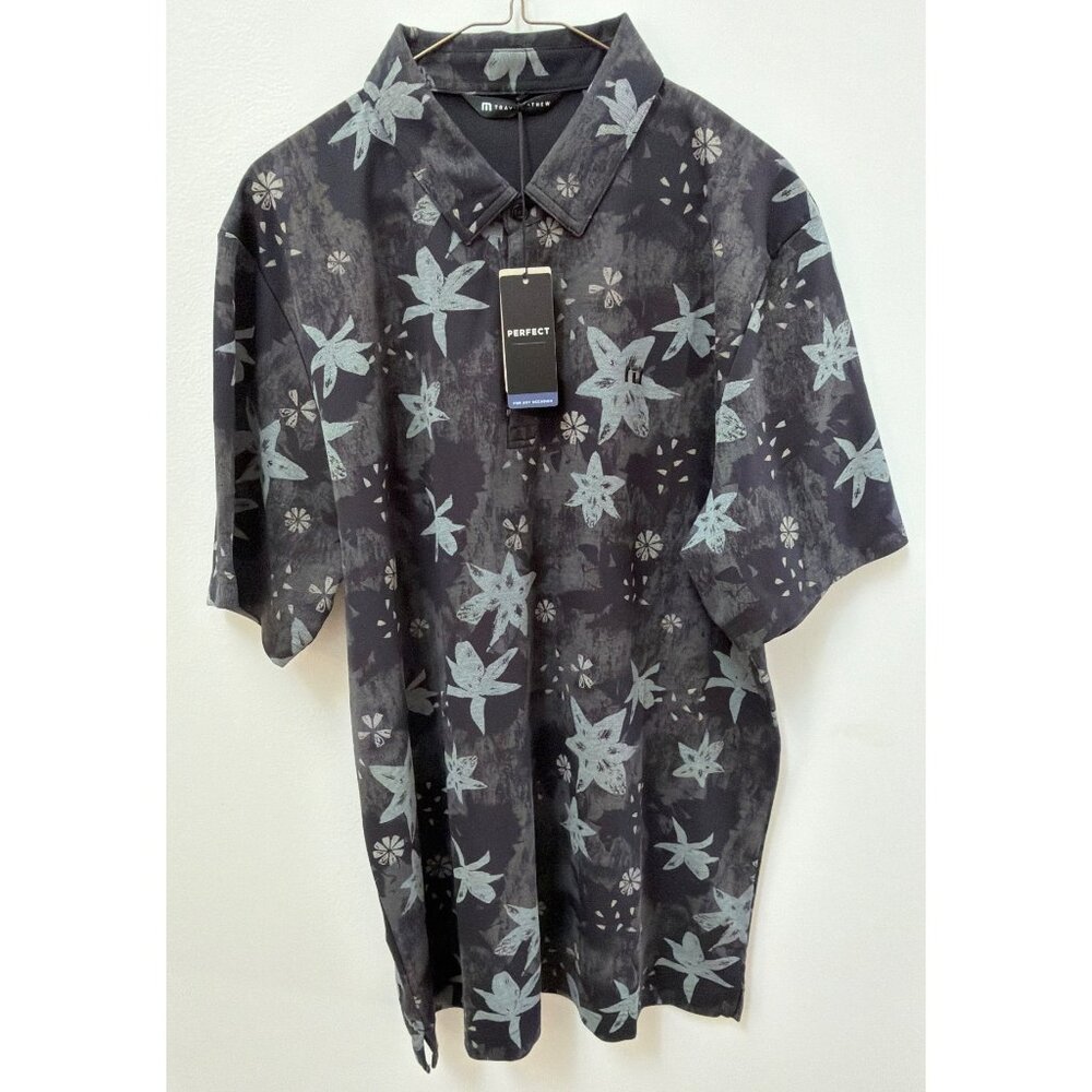 Travis Mathew Mens Floral Global Entry Polo Shirt XL Polyester Black/Grey